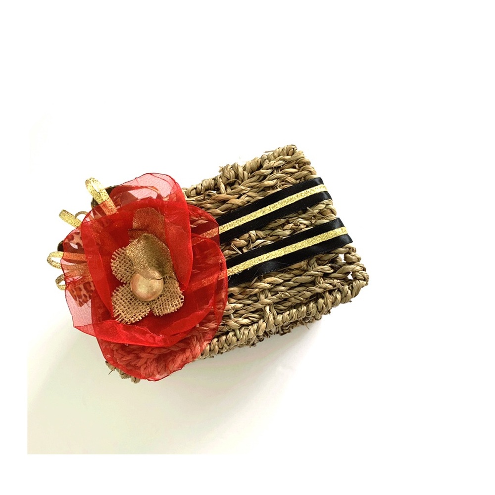 New Wicker Storage Box OOAK Handmade Red Flower